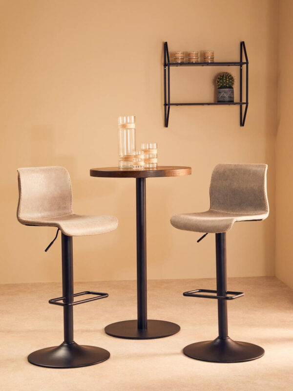 Dalston Brown Grey Set Of Two Leather Effect Bar Chairs