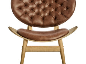 Vinsi Brown Leather Effect Chair with Elm Wood Frame