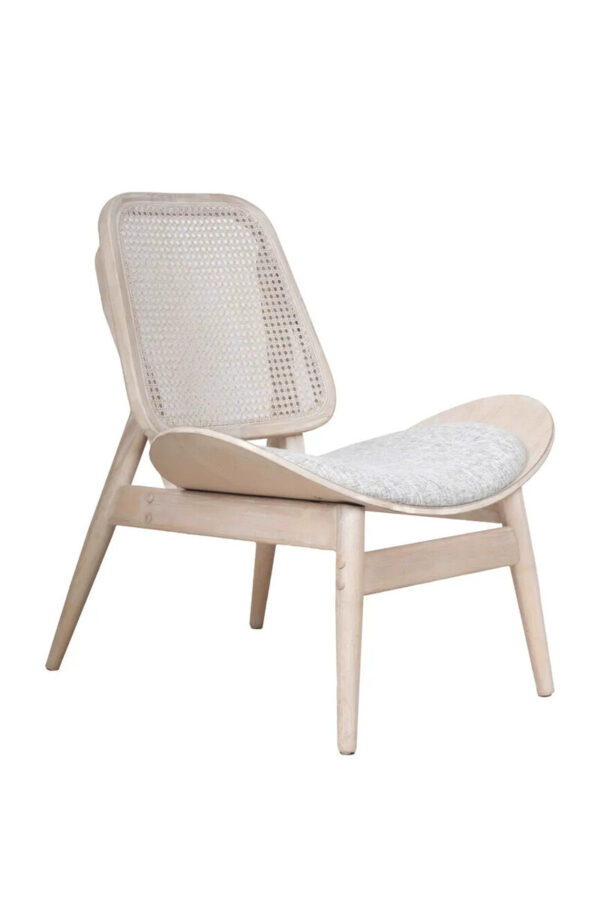 Vinsi Grey Fabric and Washed Elm Wood Chair with Cane Back