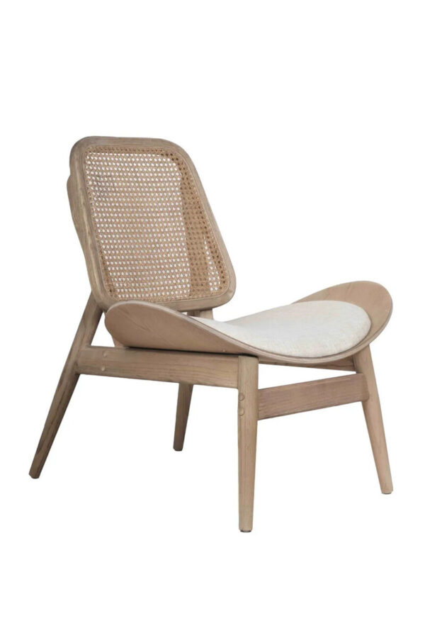 Vinsi Beige Fabric and Washed Elm Wood Chair with Cane Back