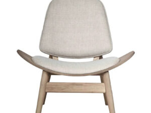 Vinsi Beige Fabric and Washed Elm Wood Chair