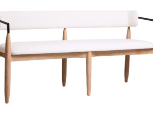 Persolo Cream Textured Fabric Dining Bench with Wood Frame