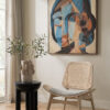 Vinsi Grey Fabric and Washed Elm Wood Chair with Cane Back