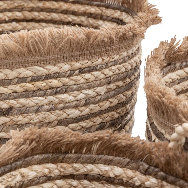 Fringed Woven Basket  Stripe Set of 3