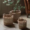 Fringed Woven Basket  Stripe Set of 3