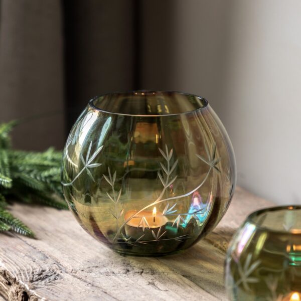 Floral Etched Iridescent Tealight Holder