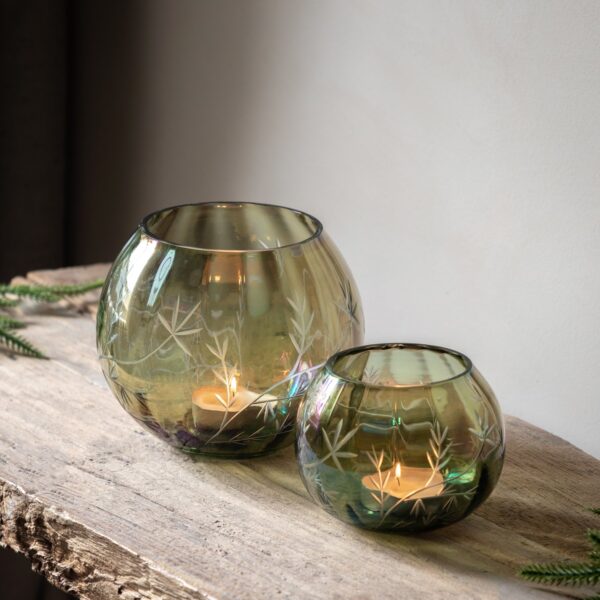 Floral Etched Iridescent Tealight Holder