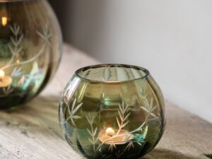 Floral Etched Iridescent Tealight Holder