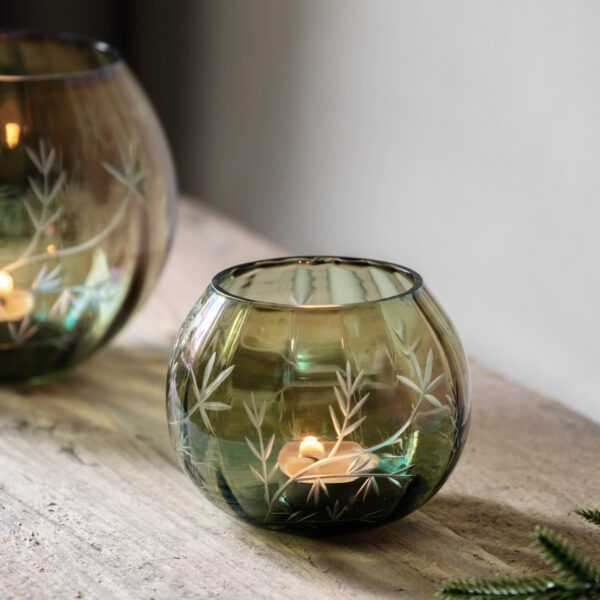 Floral Etched Iridescent Tealight Holder