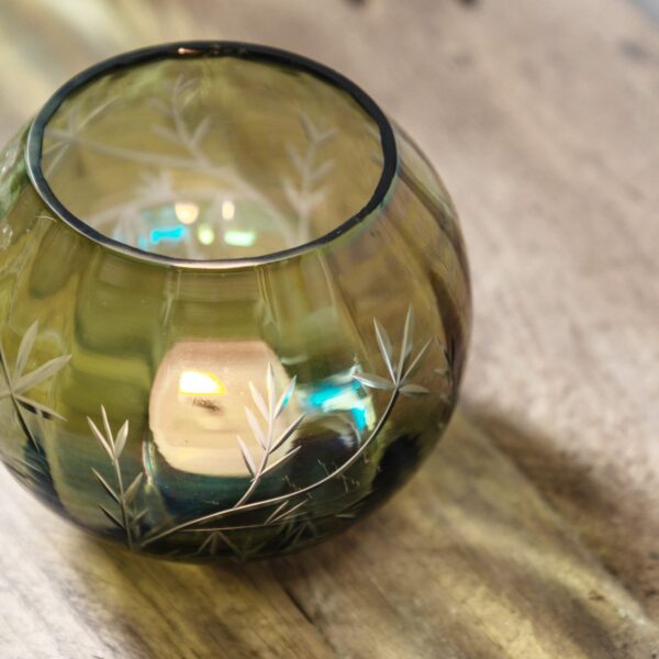 Floral Etched Iridescent Tealight Holder