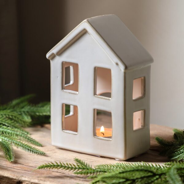 DF-GAL-5056693599050-1 Pearly White Houses Tealight Holder